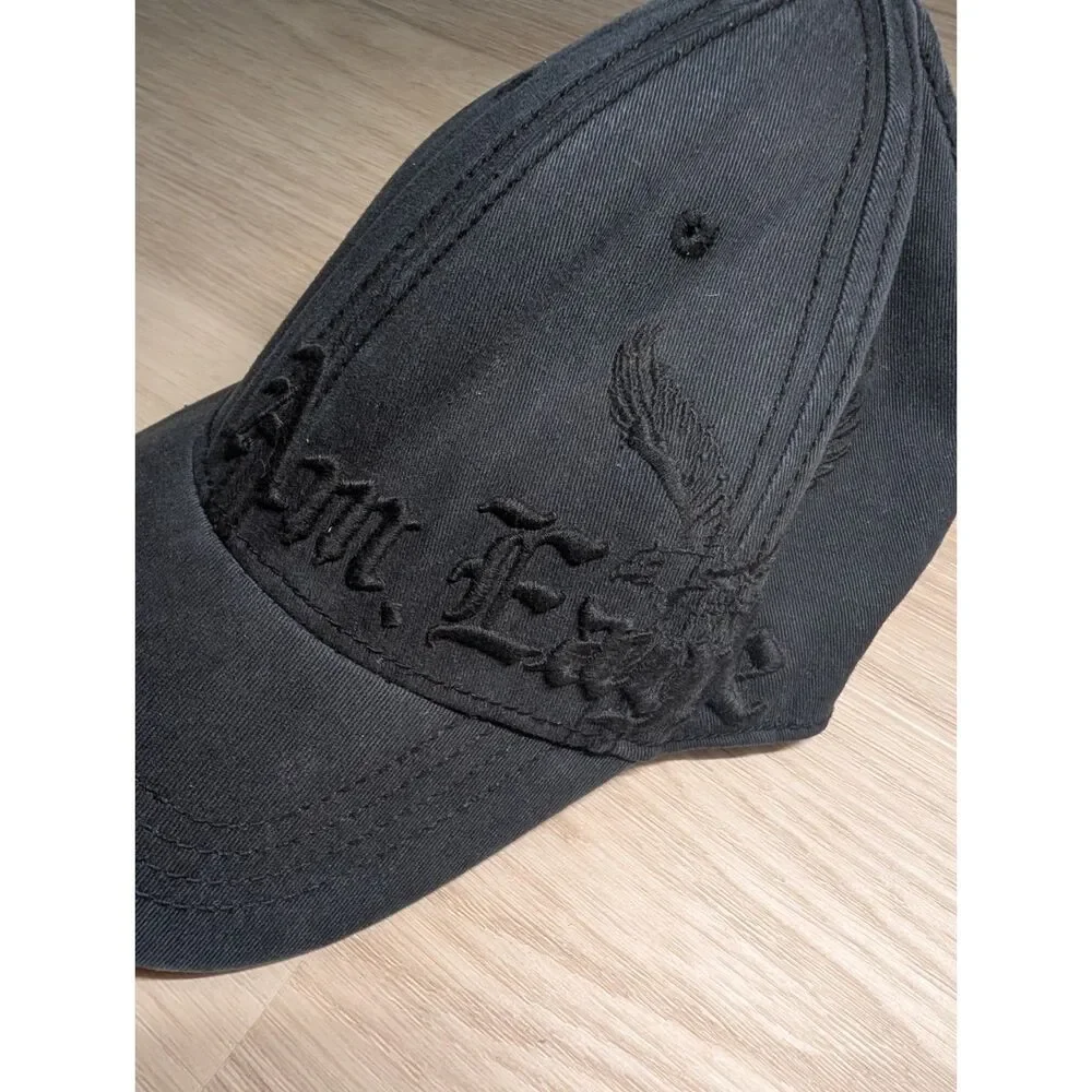 American Eagle Black Baseball Cap L-XL Tonal Embroidered Logo Stretch